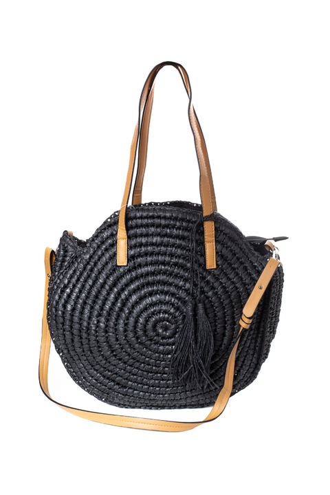 Geanta shopper, geanta de umar, cu bareta, Negru, 40x40 cm