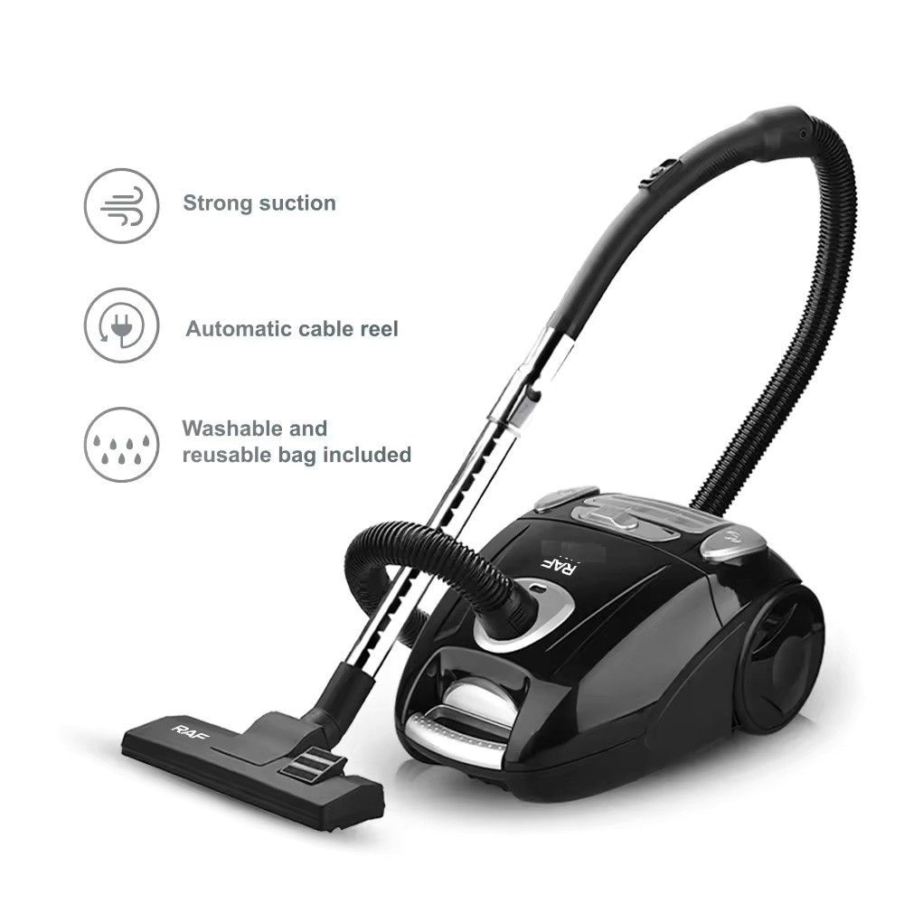 Aspirator Smart Pulse RAF GT 8701, 1600 W, Retragere automata a cablului, Negru