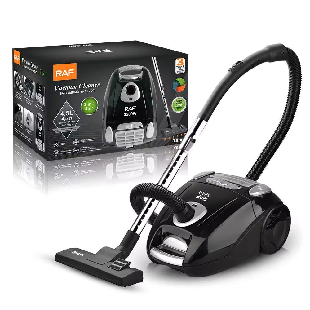 Aspirator Smart Pulse RAF GT 8701, 1600 W, Retragere automata a cablului, Negru