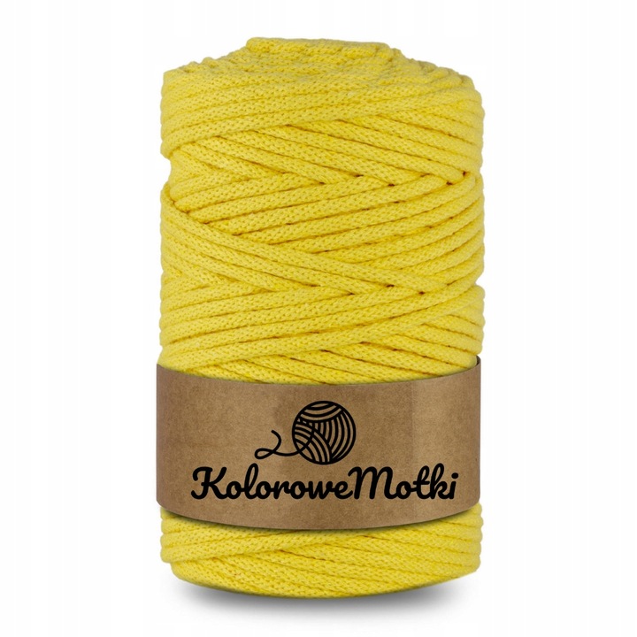 Snur pentru macrame, KoloroweMotki, Bumbac, Impletit, cu miez de poliester, 3mm x 100m, Galben deschis