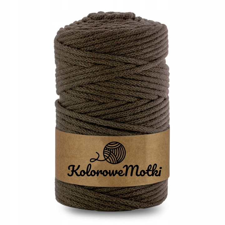 Snur pentru macrame, KoloroweMotki, 470, Impletitura, Bumbac 100%, 50m x 5mm, Maro inchis