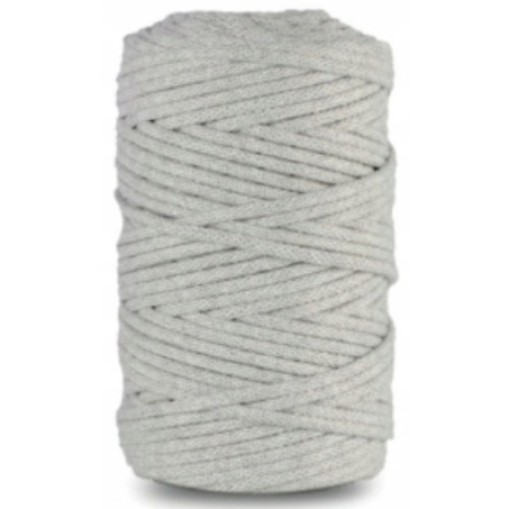 Snur pentru macrame, KoloroweMotki, Bumbac, Impletit, cu miez de poliester, 3mm x 100m, Gri deschis