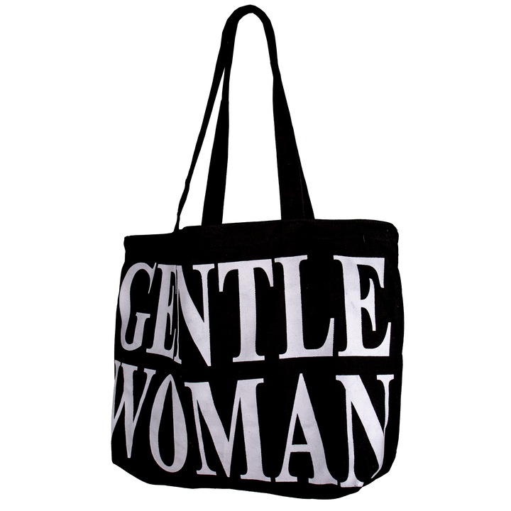 Памучна чанта GENTLE WOMAN, черна, памук, 45 х 28 см
