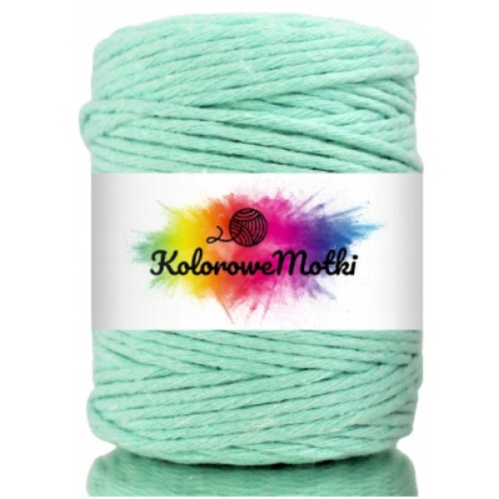 Snur pentru macrame, KoloroweMotki, Bumbac 100%, Torsadat simplu, 3mm x 100m, Menta