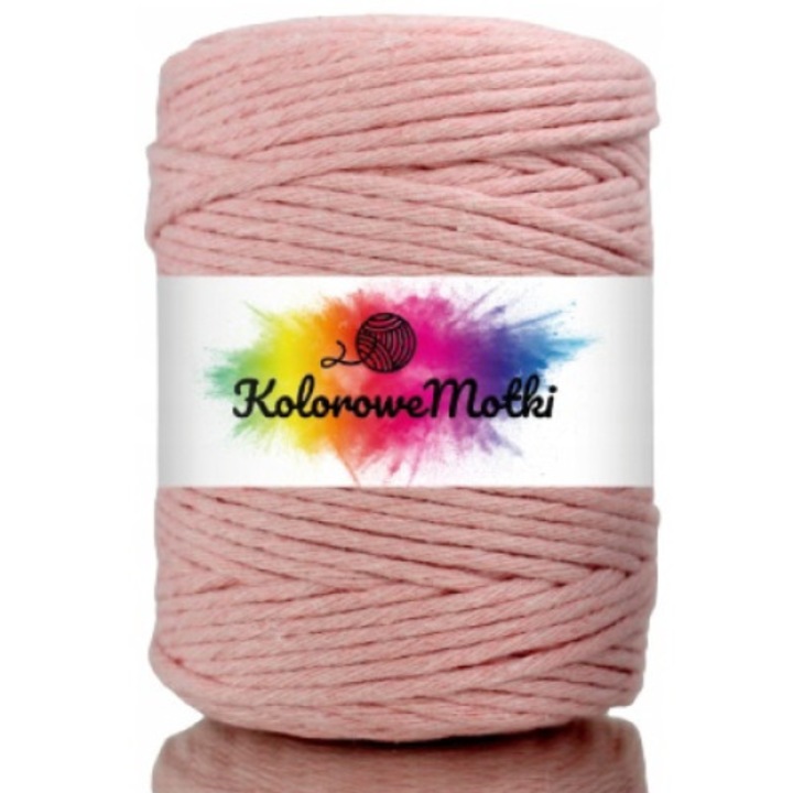 Snur pentru macrame, KoloroweMotki, Bumbac 100%, Torsadat simplu, 3mm x 100m, Roz