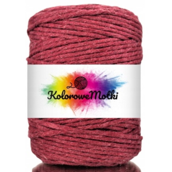 Snur pentru macrame, KoloroweMotki, Bumbac 100%, Torsadat simplu, 3mm x 100m, Rosu Bordo
