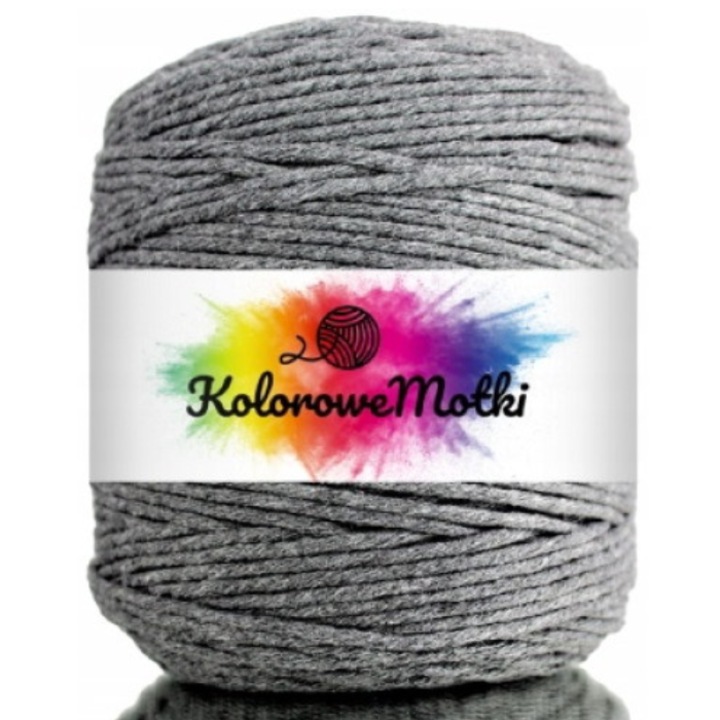 Snur pentru macrame, KoloroweMotki, Bumbac 100%, Torsadat simplu, 3mm x 200m, Grafit