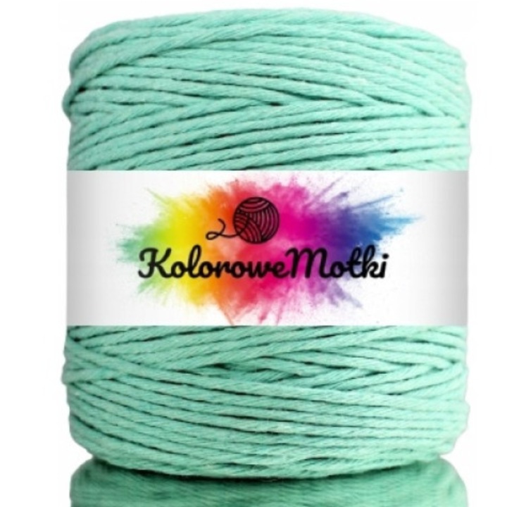 Snur pentru macrame, KoloroweMotki, Bumbac 100%, Torsadat simplu, 3mm x 200m, Menta