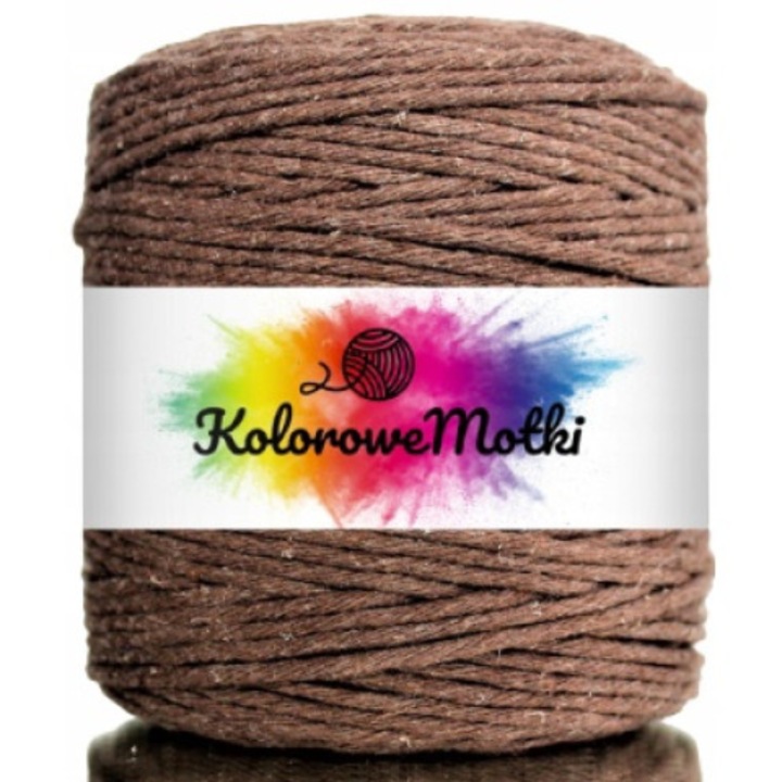 Snur pentru macrame, KoloroweMotki, Bumbac 100%, Torsadat simplu, 3mm x 200m, Brown