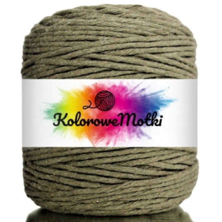 Snur pentru macrame, KoloroweMotki, Bumbac 100%, Torsadat simplu, 3mm x 200m, Kaki