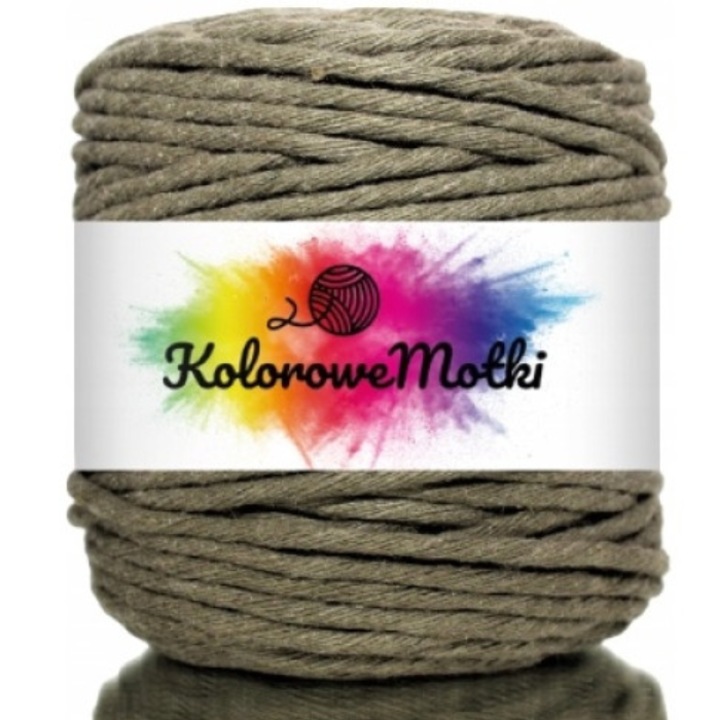 Snur pentru macrame, KoloroweMotki, Bumbac 100%, Torsadat simplu, 5mm x 100m, Kaki
