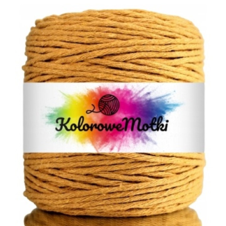 Snur pentru macrame, KoloroweMotki, Bumbac 100%, Torsadat simplu, 3mm x 200m, Mustar