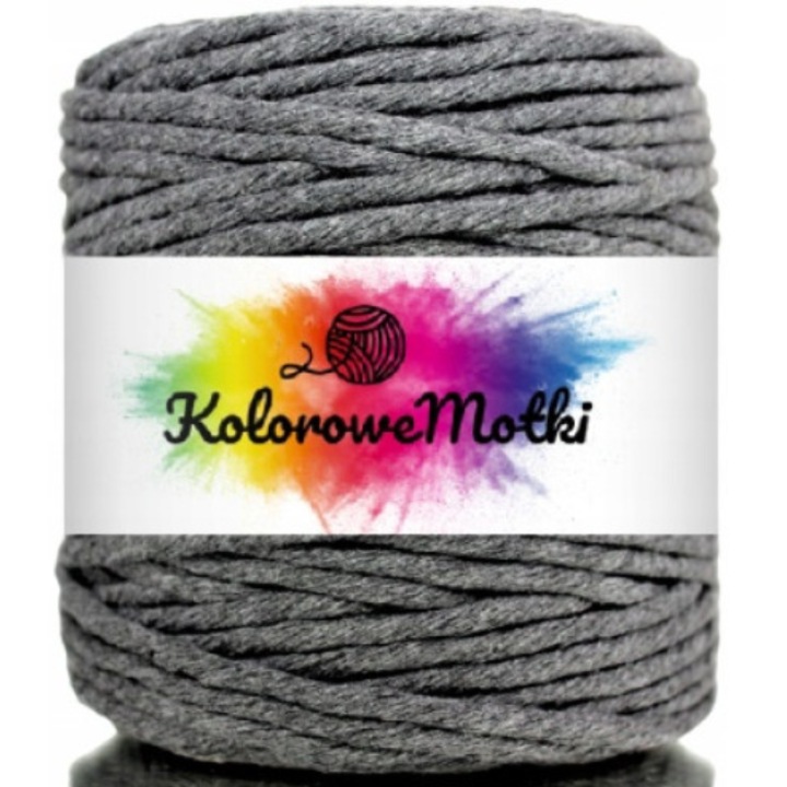 Snur pentru macrame, KoloroweMotki, Bumbac 100%, Torsadat simplu, 5mm x 100m, Grafit