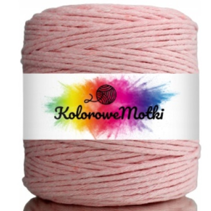 Snur pentru macrame, KoloroweMotki, Bumbac 100%, Torsadat simplu, 3mm x 200m, Roz