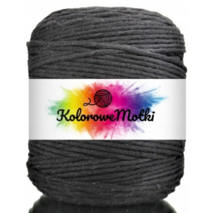 Snur pentru macrame, KoloroweMotki, Bumbac 100%, Torsadat simplu, 3mm x 200m, Negru