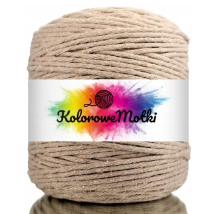 Snur pentru macrame, KoloroweMotki, Bumbac 100%, Torsadat simplu, 3mm x 200m, Bej