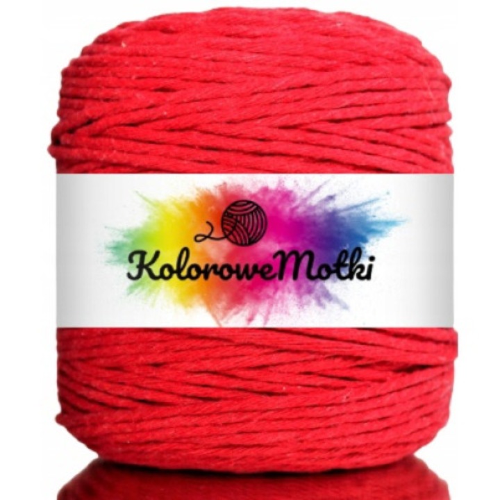 Snur pentru macrame, KoloroweMotki, Bumbac 100%, Torsadat simplu, 3mm x 200m, Rosu