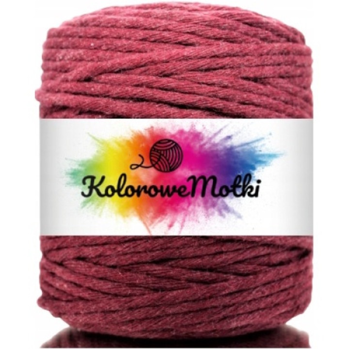 Snur pentru macrame, KoloroweMotki, Bumbac 100%, Torsadat simplu, 5mm x 100m, Maroon