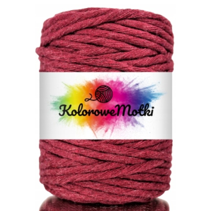 Snur pentru macrame, KoloroweMotki, Bumbac 100%, Torsadat simplu, 5mm x 50m, Rosu Bordo