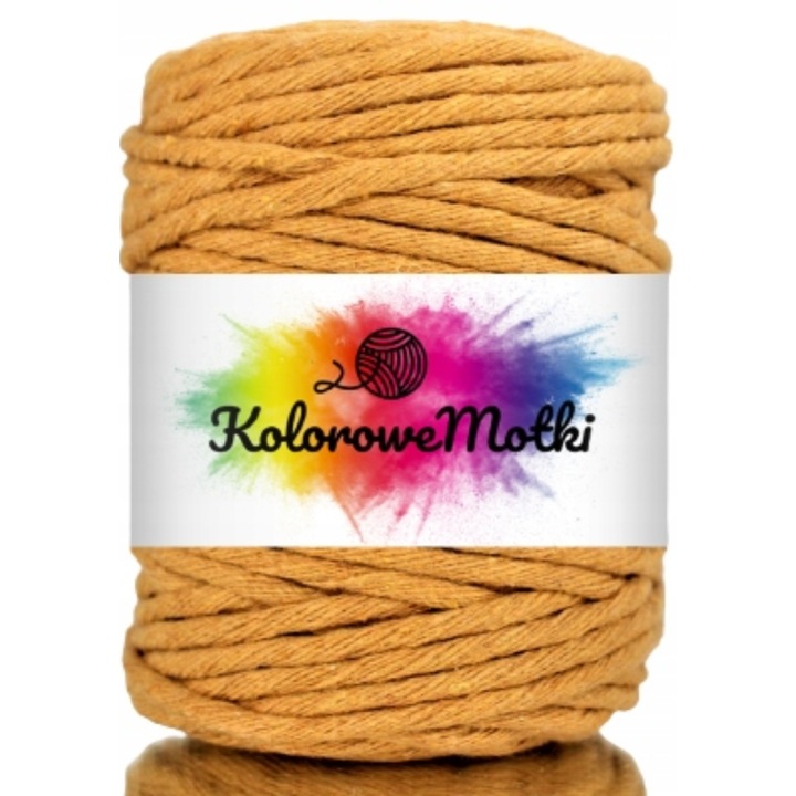 Snur pentru macrame, KoloroweMotki, Bumbac 100%, Torsadat simplu, 5mm x 50m, Mustar