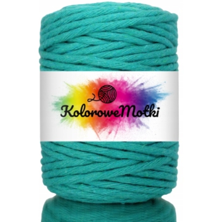 Snur pentru macrame, KoloroweMotki, Bumbac 100%, Torsadat simplu, 5mm x 50m, Smarald