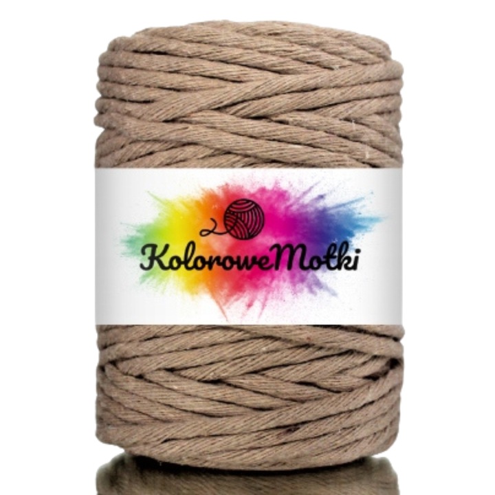 Snur pentru macrame, KoloroweMotki, Bumbac 100%, Torsadat simplu, 5mm x 50m, Bej