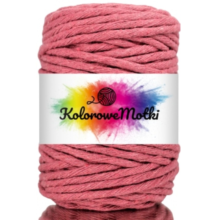 Snur pentru macrame, KoloroweMotki, Bumbac 100%, Torsadat simplu, 5mm x 50m, Roz murdar