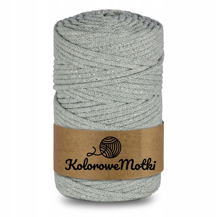 Snur pentru macrame, KoloroweMotki, 634, Bumbac/Poliester, 50m, Ata aurie, Gri Deschis