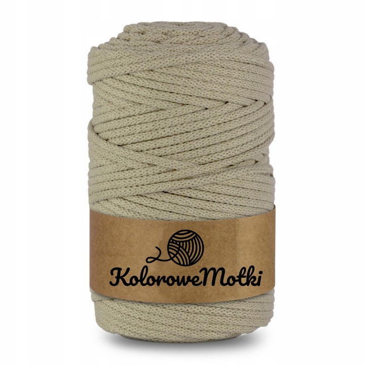 Snur pentru macrame, KoloroweMotki, 477, Impletitura, Bumbac 100%, 50m x 5mm, Bej deschis