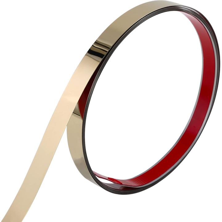 Banda Decorativa din Otel Inoxidabil Nichelat Auriu Autoadeziva Glixicom pentru Decoratiuni Interioare Lungime 5 m Latime 2 cm