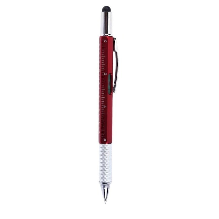 Мултифункционална химикалка, отвертка, линийка, молив, сензорен екран, червен, Dactylion®