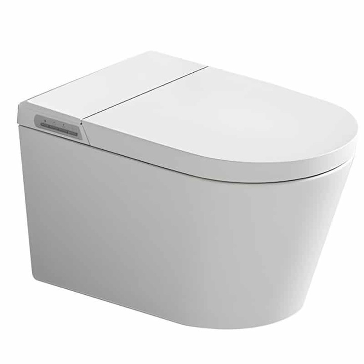Тоалетна чиния за окачване с биде Smart, Без резервоар, Без автоматично измиване, Санитарна керамика, Бяла