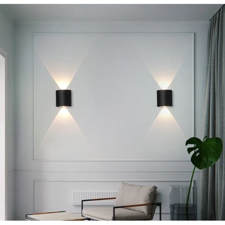 Aplica LED de perete, fatada 2W cu lupa, IP65, lumina calda 3000k, Neagra ZenLED®