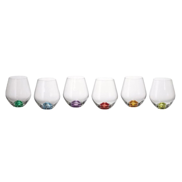 Комплект 6 чаши за вода, разноцветни, от бохемски кристал, 500 мл, Tori Color