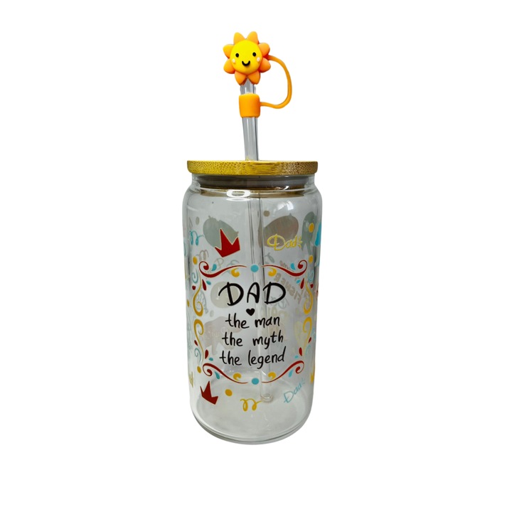 Pahar fara picior din sticla cu capac din bambus DAD, 500 ml, transparent