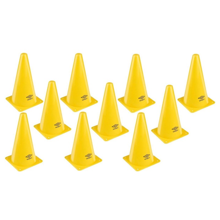 10 db kúpos kapufa készlet, UMBRO, edzéshez, műanyag, magasság 23,5 cm, sárga