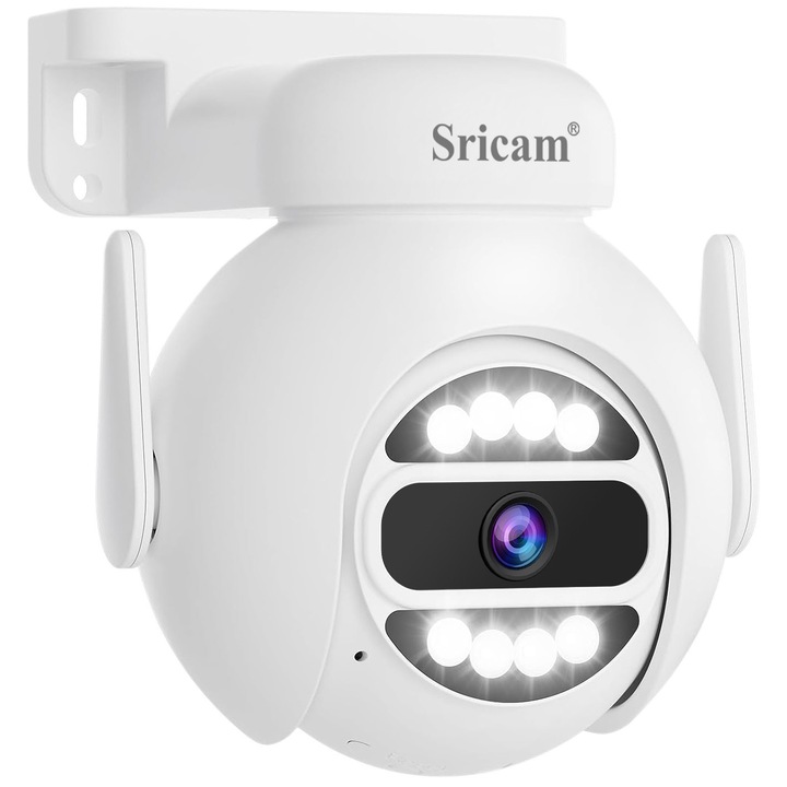 Camera de supraveghere 6MP WIFI Sricam SH047 Plus SriHome, Exterior, UltraHD 4K, Conectare Telefon / PC, Night Vision Color, Alarma, Auto Tracking, Rezistenta la Apa, alb