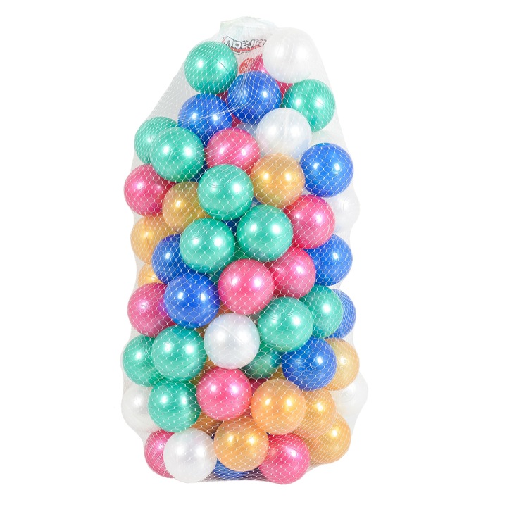 Set 100 de bile plastic Pilsan Pearl 06411, diametru 7 cm, pentru spatii de joaca sau piscine, Multicolor