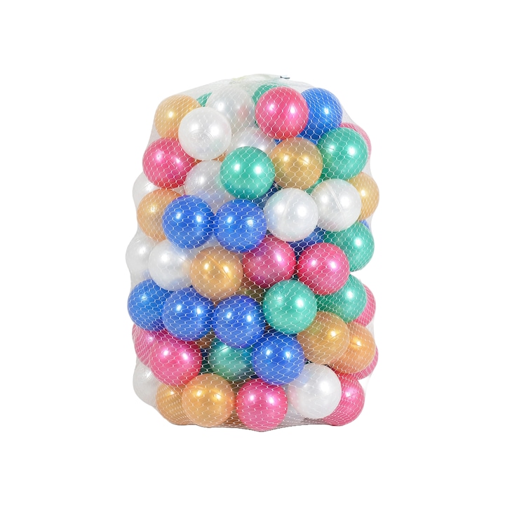 Set 100 de bile plastic Pilsan Pearl 06405, diametru 6 cm, pentru spatii de joaca sau piscine, Multicolor