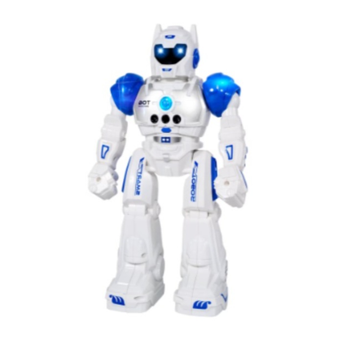 Интелигентен робот с дистанционно управление, множество функции, танцува, свири песни, светодиоди, бяло/синьо