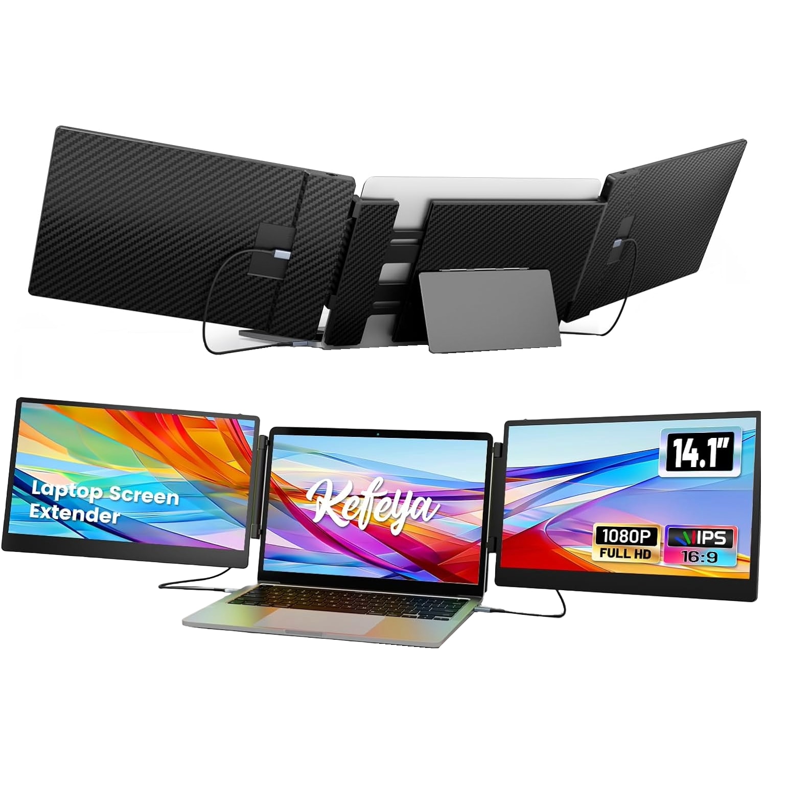 Portable Tri-Screen Monitor 14インチ Monitor portabil pentru laptop, 14.1 inch, FullHD, Tri-Screen, 16