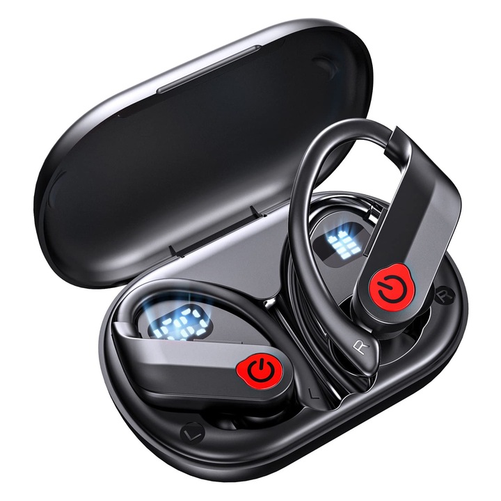 Vezeték Nélküli Bluetooth Fülhallgató, sport, intelligens zajszűrés, 3D sztereó, digitális kijelző, Bluetooth 5.3, 120 órás üzemidő, IPX7, Univerzális Kompatibilitás, Fekete