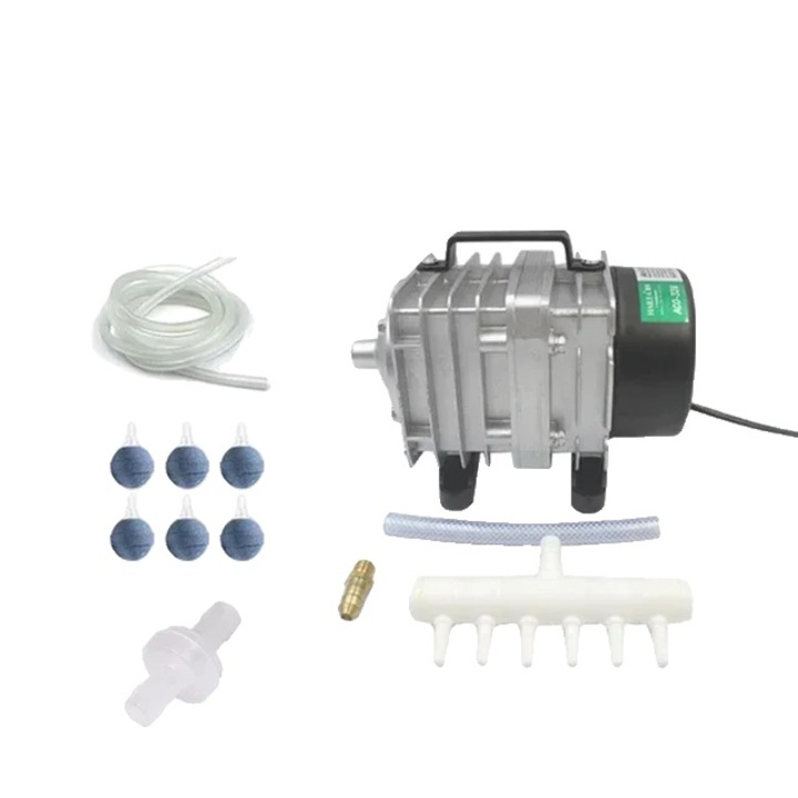 Pompa de aer electromagnetica pentru acvariu, 70L/min, inox, 25W, ACO-208/ACO-308/ACO-318, cu adaptor EU