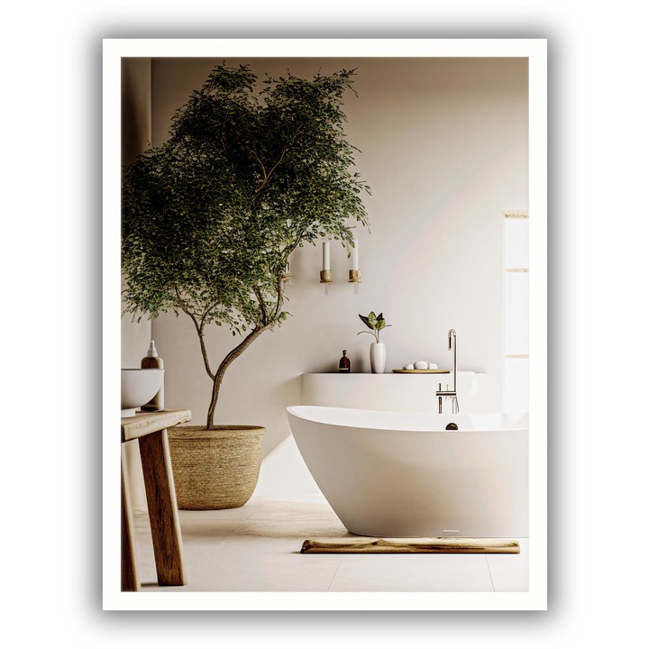 Oglinda pentru baie cu iluminare LED, Home & Decor, Classa A, Sticla, Suspendat, Cu iluminare integrata in interiorul panoului, Neutra, Atena, 70 x 80 cm