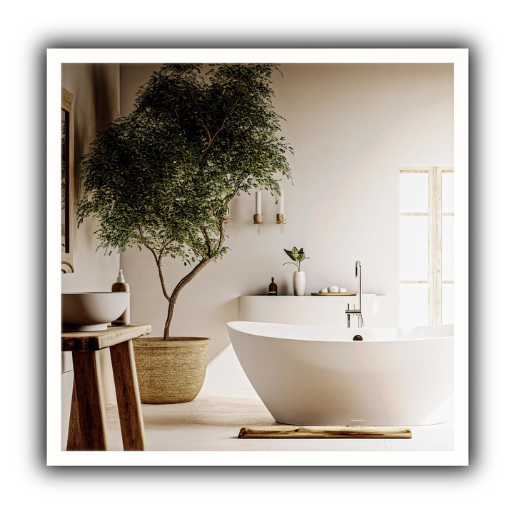 Oglinda pentru baie cu iluminare LED, Home & Decor, Classa A, Sticla, Suspendat, Cu iluminare integrata in interiorul panoului, Neutra, Atena, 40 x 40 cm