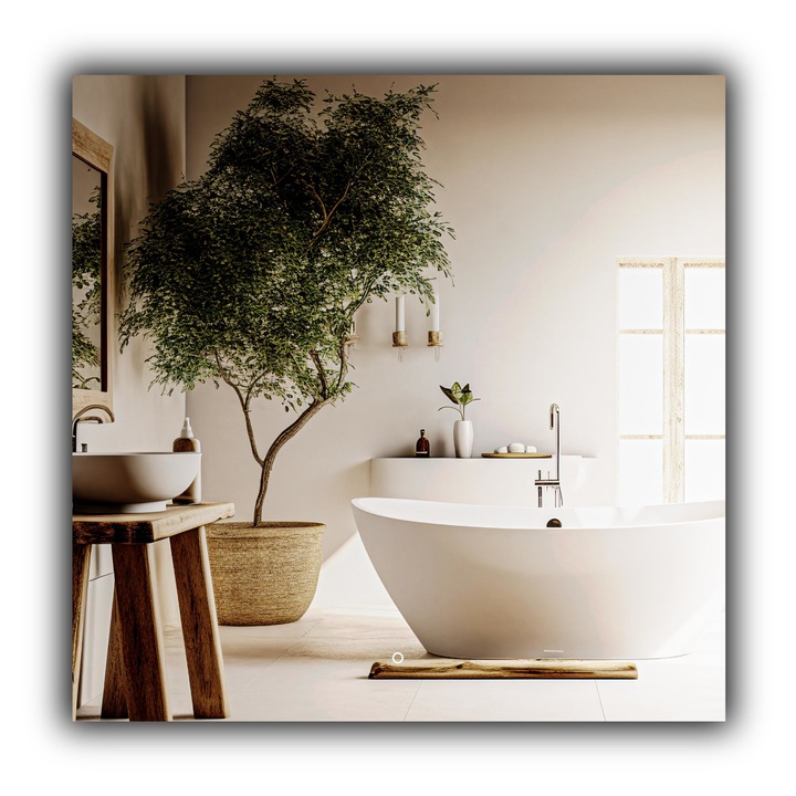 Oglinda pentru baie cu iluminare LED, Home & Decor, Classa A, Sticla, Suspendat, Intrerupator touch, Calda, Demeter, 80 x 80 cm