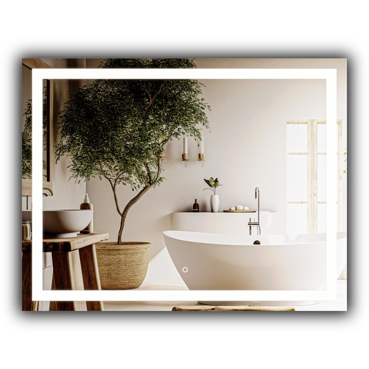 Oglinda pentru baie cu iluminare LED, Home & Decor, Classa A, Sticla, Suspendat, Intrerupator touch, Cu iluminare integrata in interiorul panoului, Neutra, Afrodyta, 120 x 80 cm