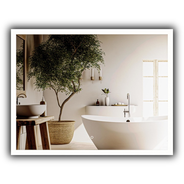 Oglinda pentru baie cu iluminare LED, Home & Decor, Classa A, Sticla, Suspendat, Intrerupator touch, Cu iluminare integrata in interiorul panoului, Neutra, Atena, 120 x 50 cm