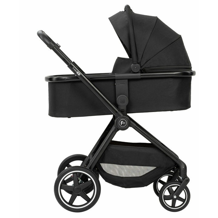 Количка 3 в 1, FreeON, Zack, С алуминиева рамка, Бебешка количка, Кора за кола, Чанта за майки, Съответства на стандартите EN 1888:2018 и ECE R129, Черна