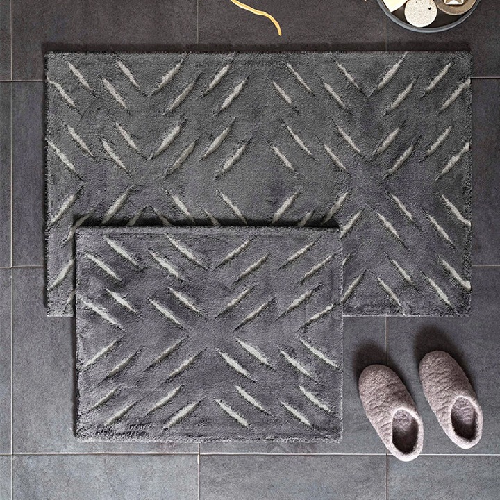 Комплект от 2 постелки за баня, TAC, Simplex Grey, 50x60 см и 60x100, памук